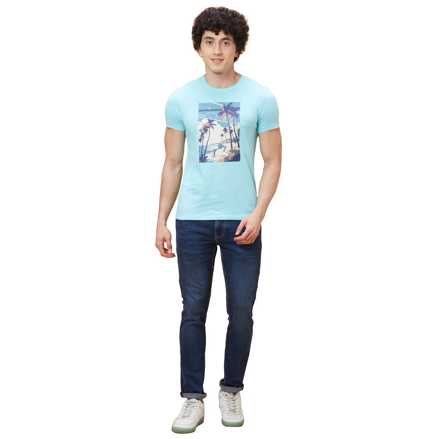 Light Blue Regular Fit Men's Short Sleeves T-Shirt by Being Human Clothing
