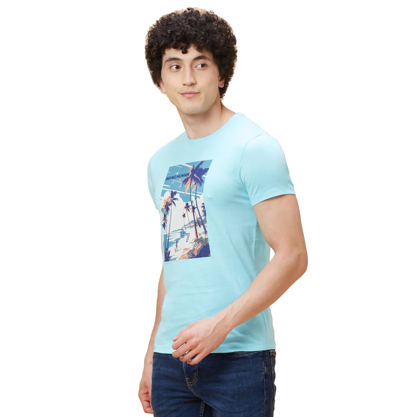 Light Blue Regular Fit Men's Short Sleeves T-Shirt by Being Human Clothing