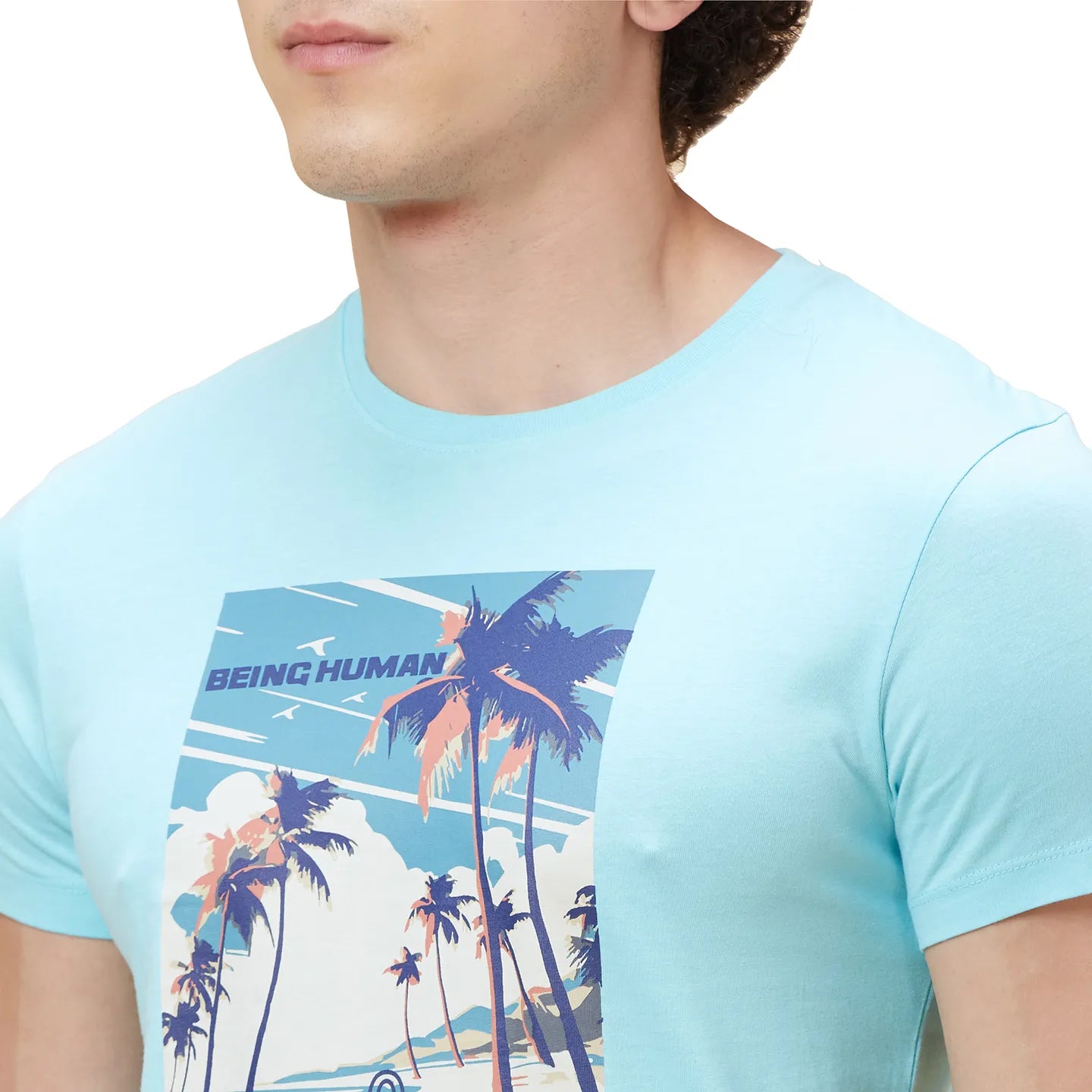 Light Blue Regular Fit Men's Short Sleeves T-Shirt by Being Human Clothing