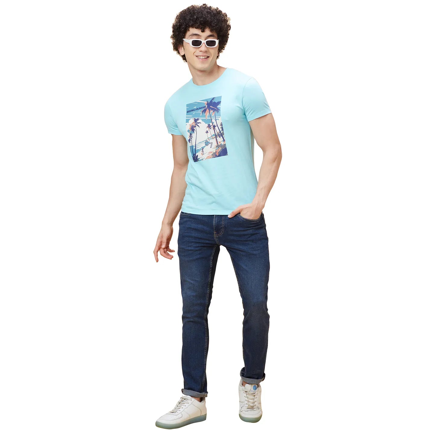 Light Blue Regular Fit Men's Short Sleeves T-Shirt by Being Human Clothing