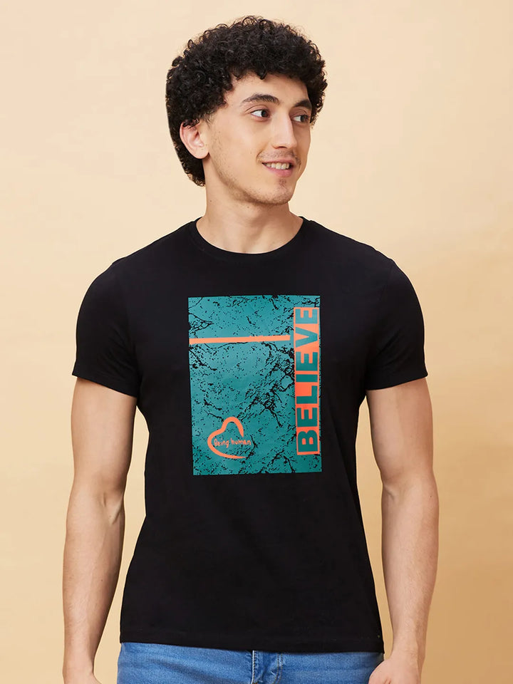 Black Regular Fit Men's Short Sleeves T-Shirt by Being Human Clothing