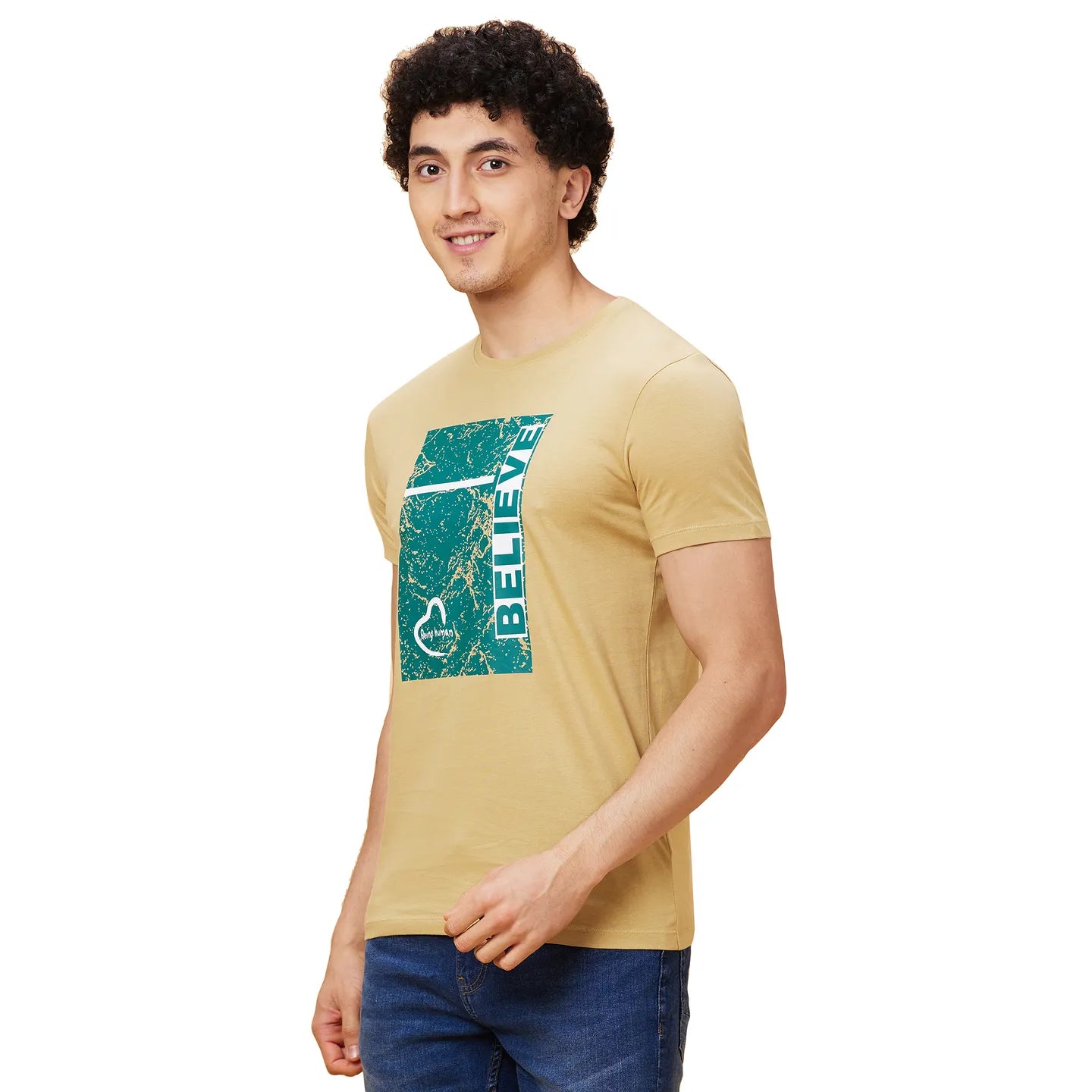 Khaki Regular Fit Men's Short Sleeves T-Shirt by Being Human Clothing