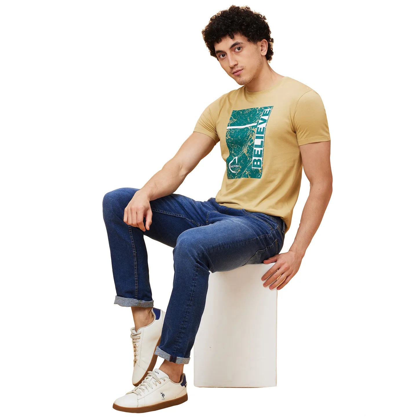 Khaki Regular Fit Men's Short Sleeves T-Shirt by Being Human Clothing