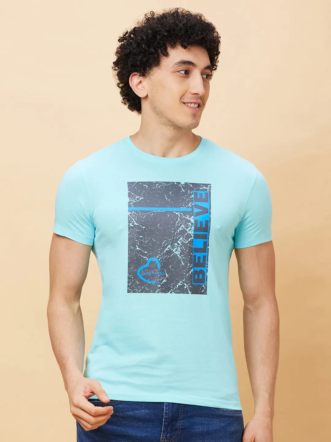 Light Blue Regular Fit Men's Short Sleeves T-Shirt by Being Human Clothing