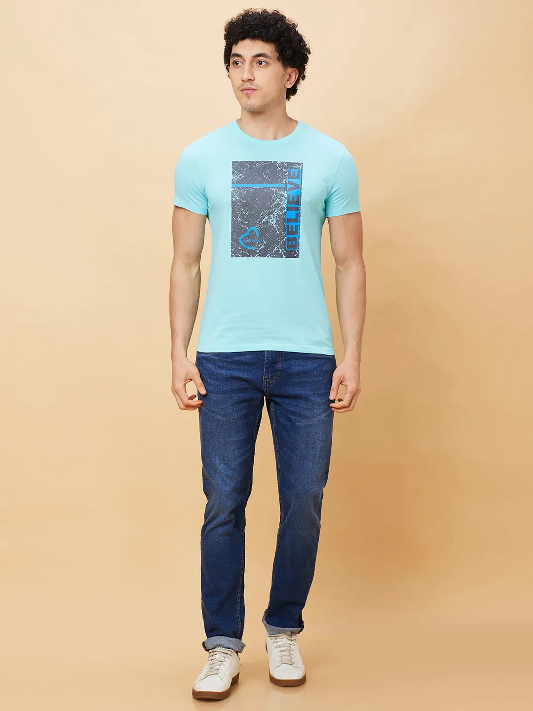 Light Blue Regular Fit Men's Short Sleeves T-Shirt by Being Human Clothing