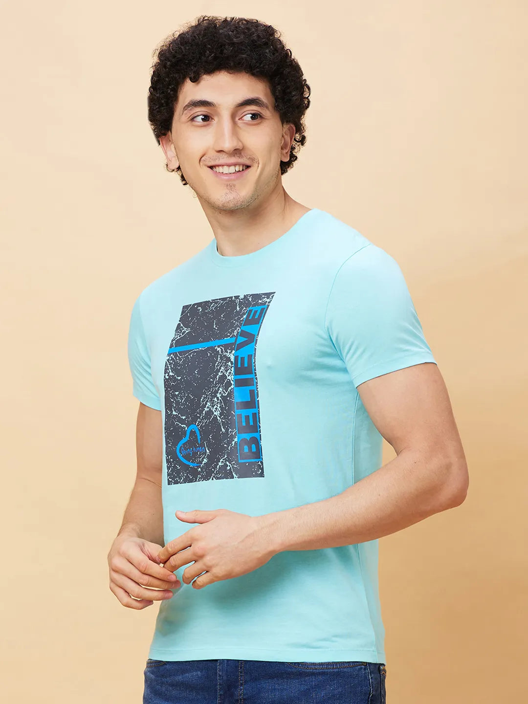 Light Blue Regular Fit Men's Short Sleeves T-Shirt by Being Human Clothing