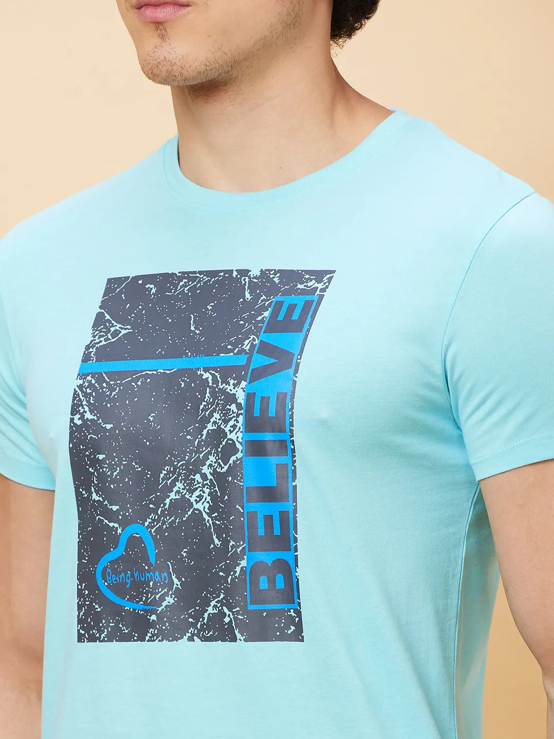 Light Blue Regular Fit Men's Short Sleeves T-Shirt by Being Human Clothing