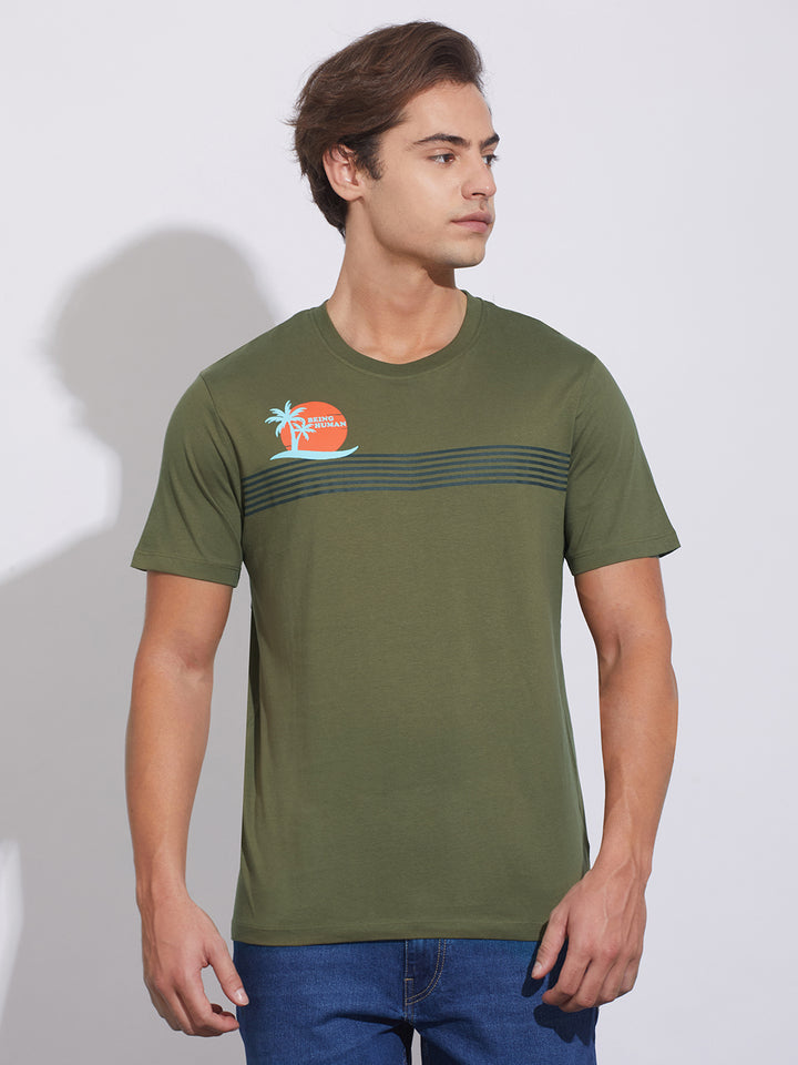 Green Regular Fit Round Neck Men's T-Shirt