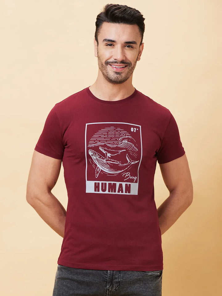 Red Regular Fit Men's Short Sleeves T-Shirt by Being Human Clothing
