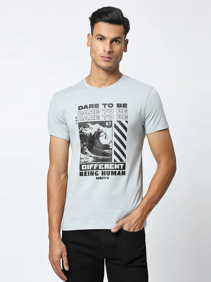 Grey Regular Fit Men's Short Sleeves T-Shirt by Being Human Clothing