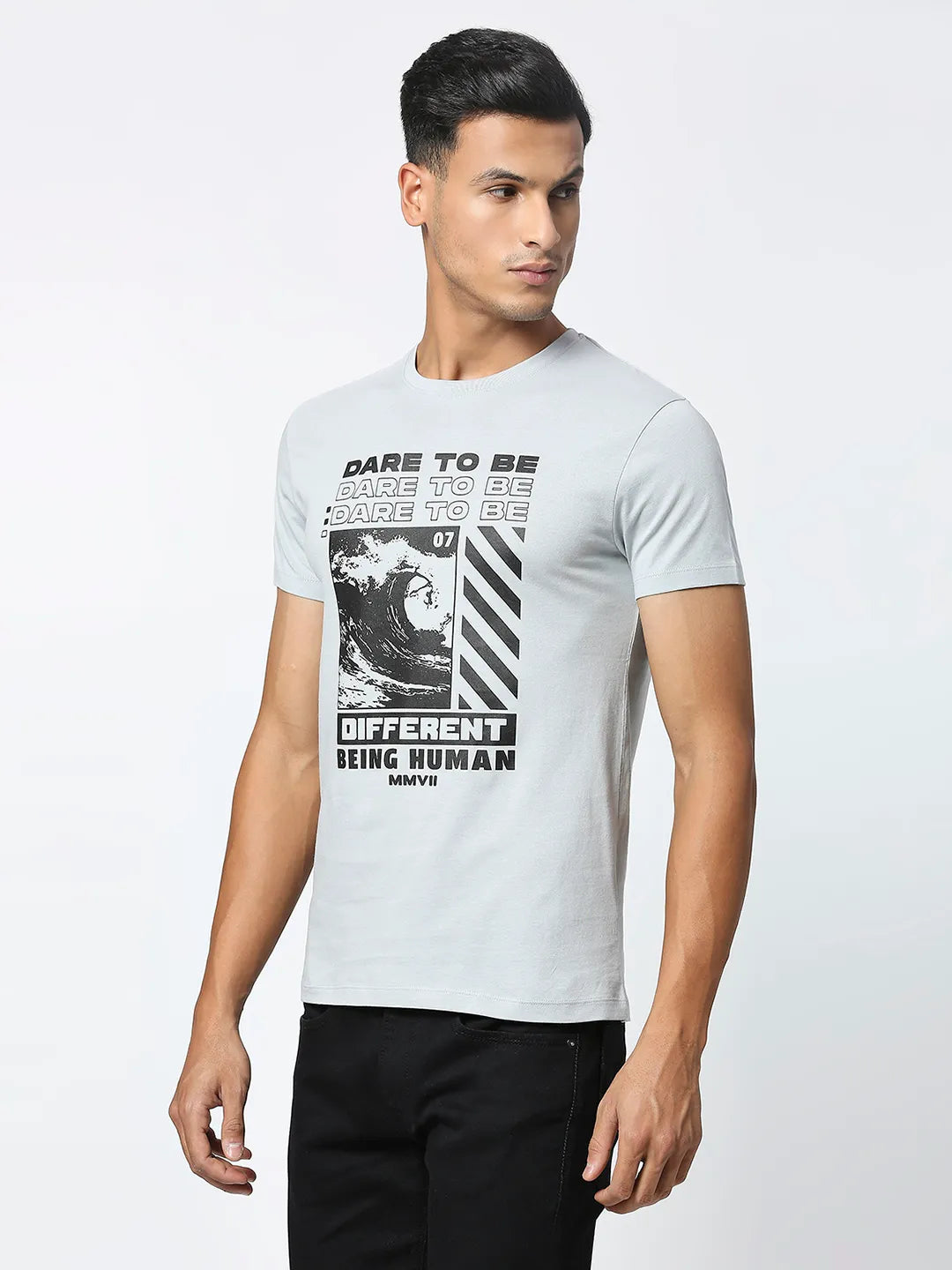 Grey Regular Fit Men's Short Sleeves T-Shirt by Being Human Clothing
