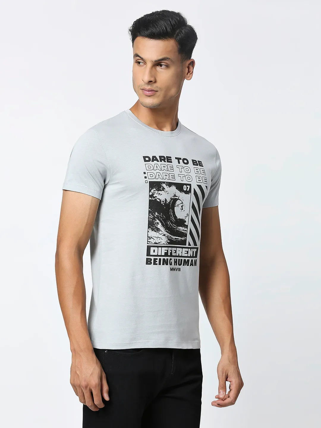 Grey Regular Fit Men's Short Sleeves T-Shirt by Being Human Clothing
