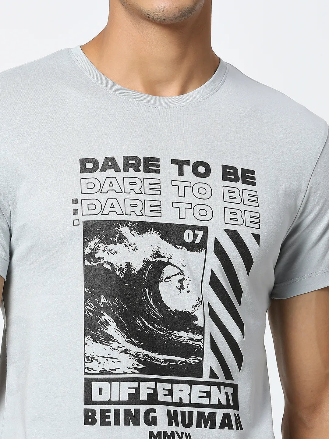 Grey Regular Fit Men's Short Sleeves T-Shirt by Being Human Clothing