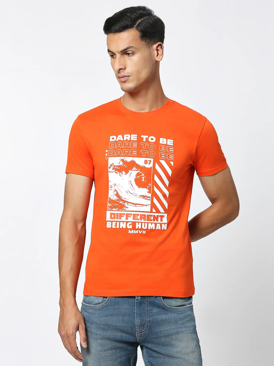 Orange Regular Fit Men's Short Sleeves T-Shirt by Being Human Clothing