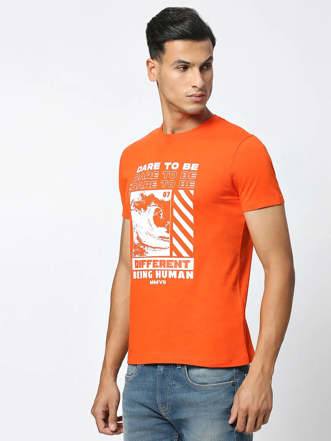 Orange Regular Fit Men's Short Sleeves T-Shirt by Being Human Clothing