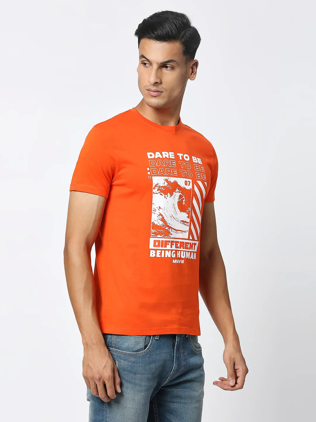 Orange Regular Fit Men's Short Sleeves T-Shirt by Being Human Clothing