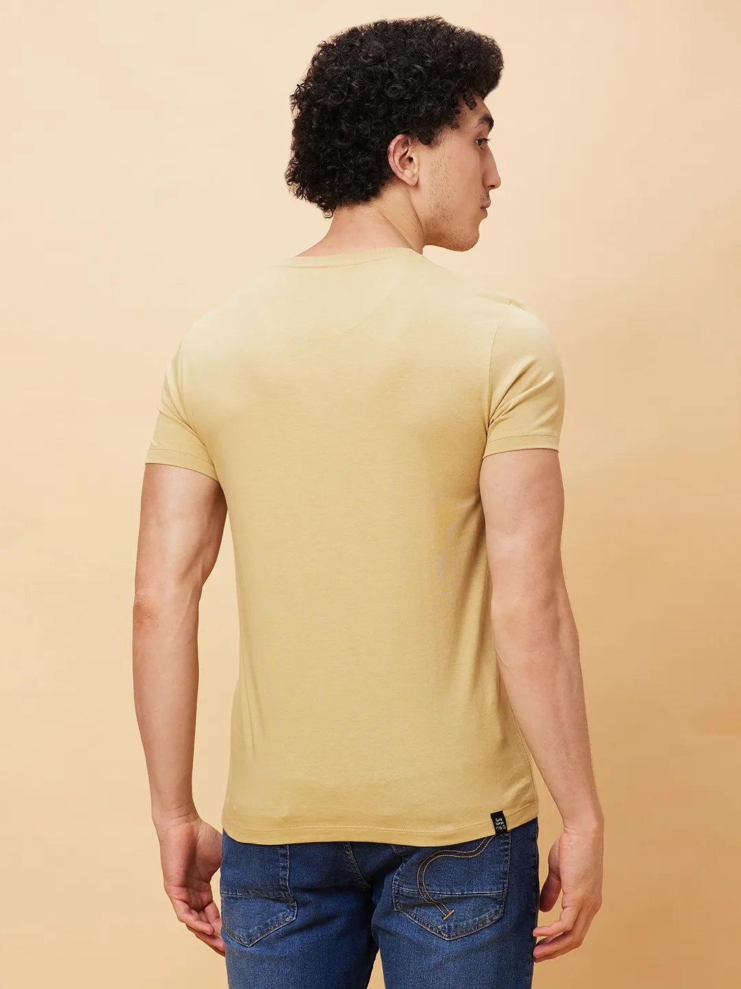Light Khaki Regular Fit Round Neck Men's T-Shirt by Being Human Clothing