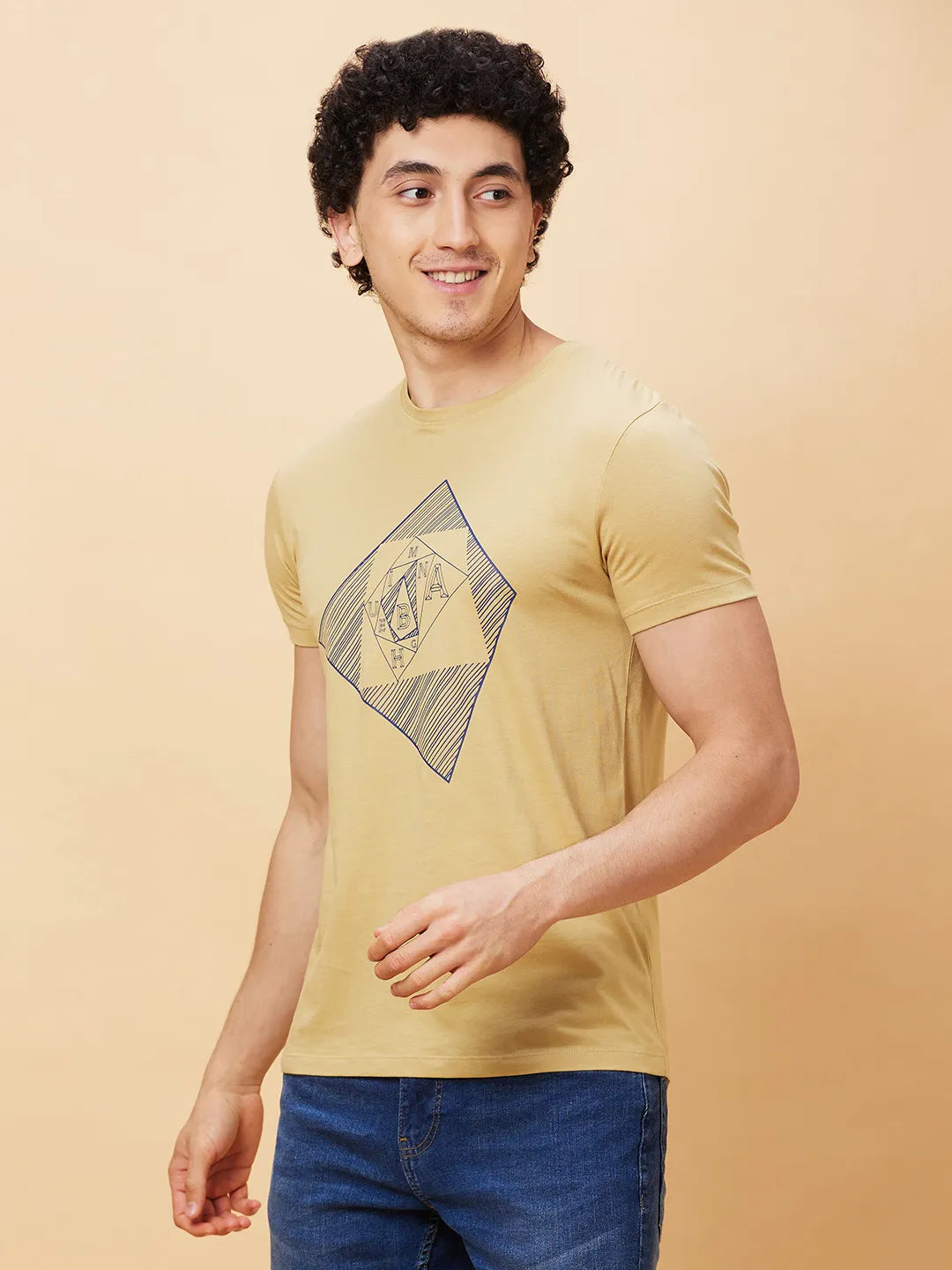 Light Khaki Regular Fit Round Neck Men's T-Shirt by Being Human Clothing