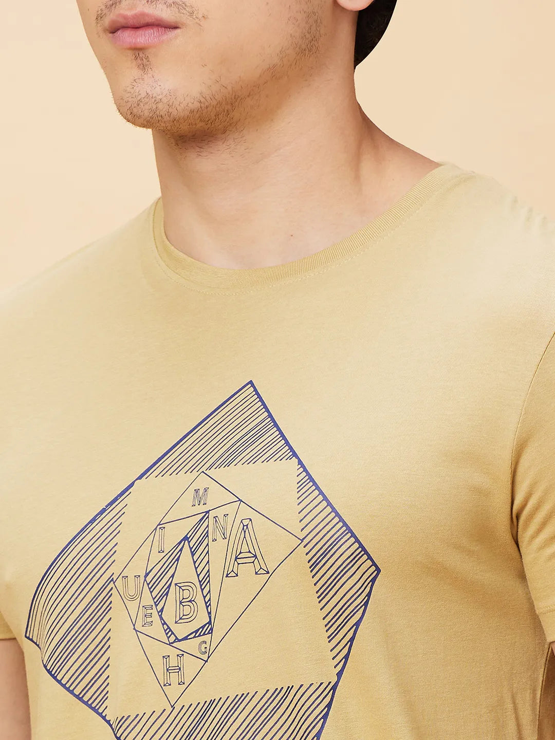 Light Khaki Regular Fit Round Neck Men's T-Shirt by Being Human Clothing