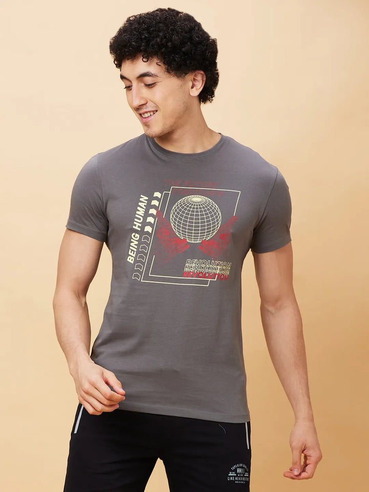 Grey Regular Fit Men's Short Sleeves T-Shirt by Being Human Clothing