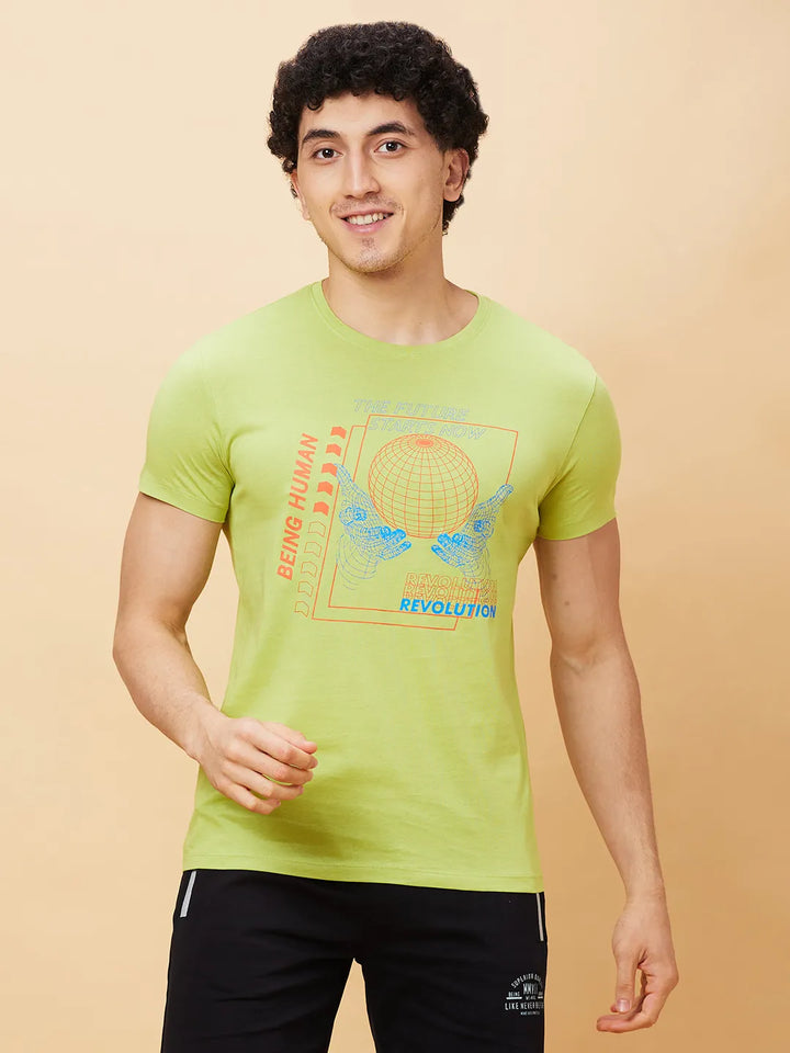 Green Regular Fit Men's Short Sleeves T-Shirt by Being Human Clothing