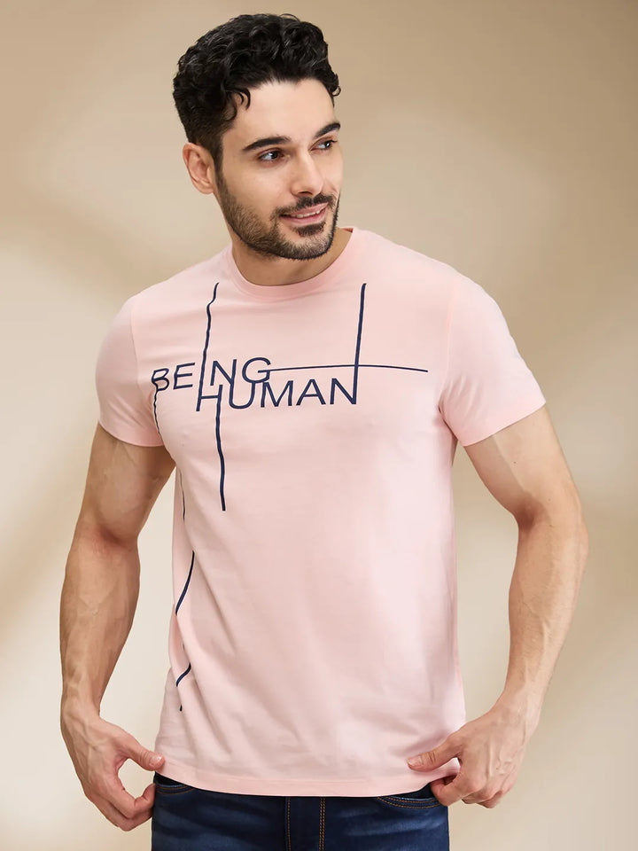 Pink Regular Fit Men's Short Sleeves T-Shirt by Being Human Clothing