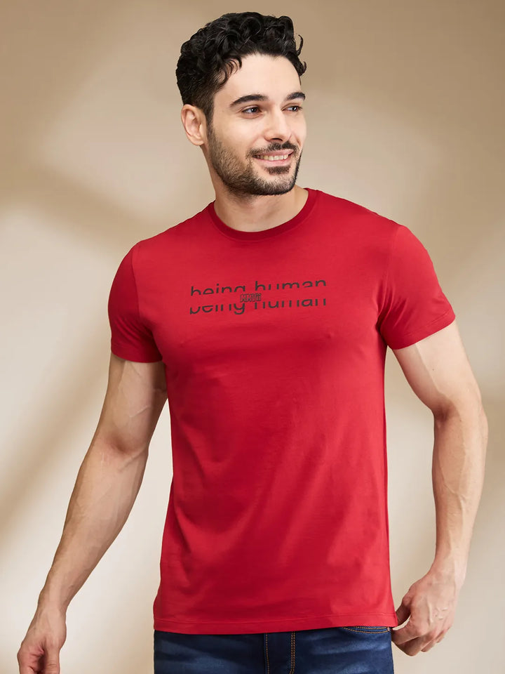 Red Regular Fit Men's Short Sleeves T-Shirt by Being Human Clothing