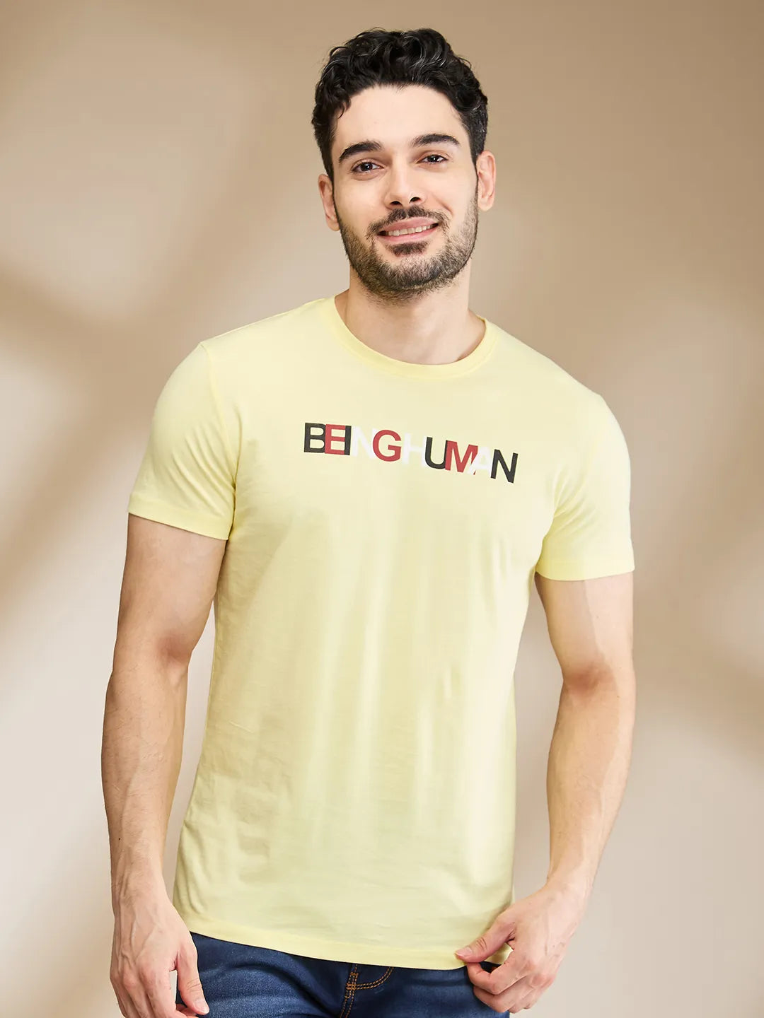 Yellow Regular Fit Round Neck Men's T-Shirt by Being Human Clothing