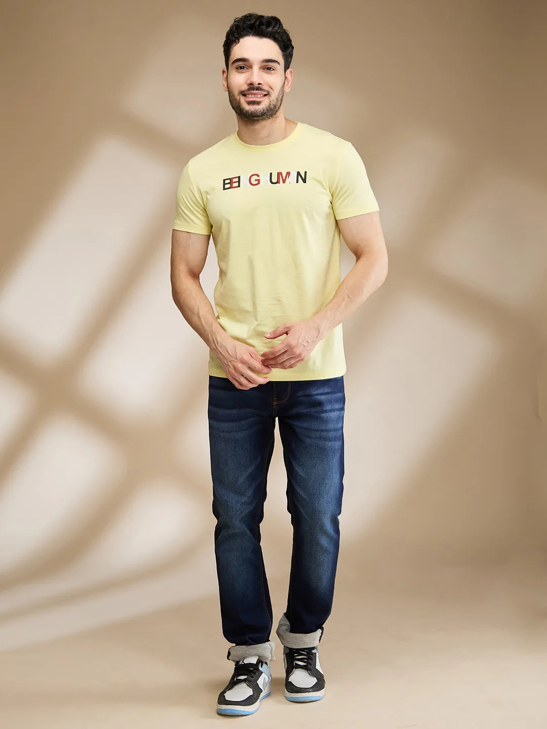 Yellow Regular Fit Round Neck Men's T-Shirt by Being Human Clothing