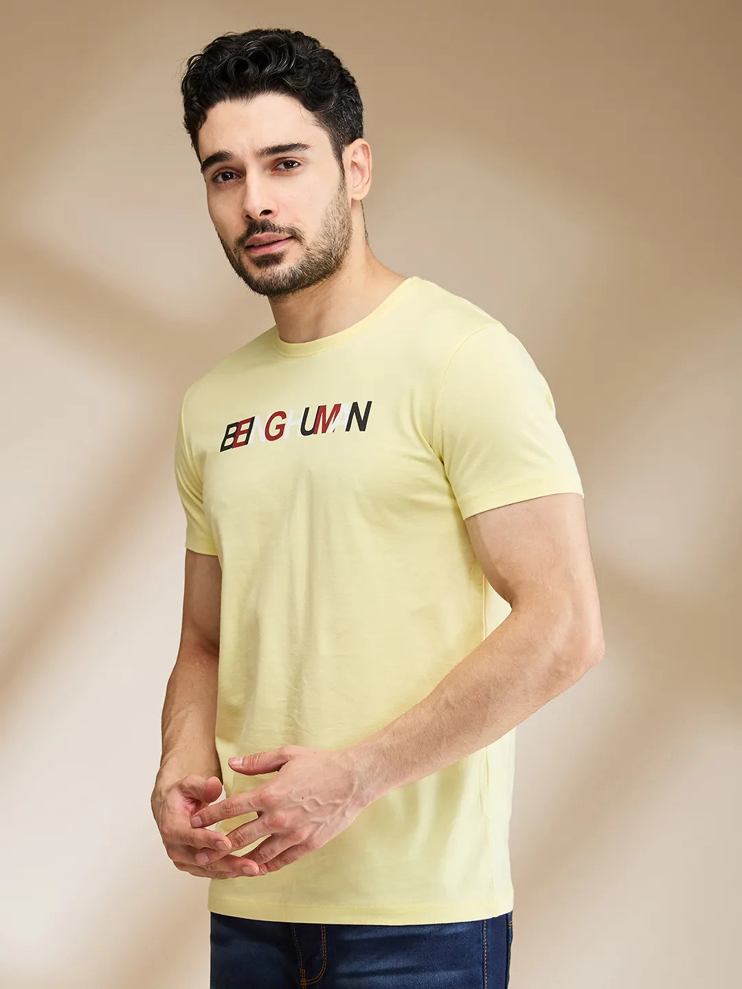 Yellow Regular Fit Round Neck Men's T-Shirt by Being Human Clothing