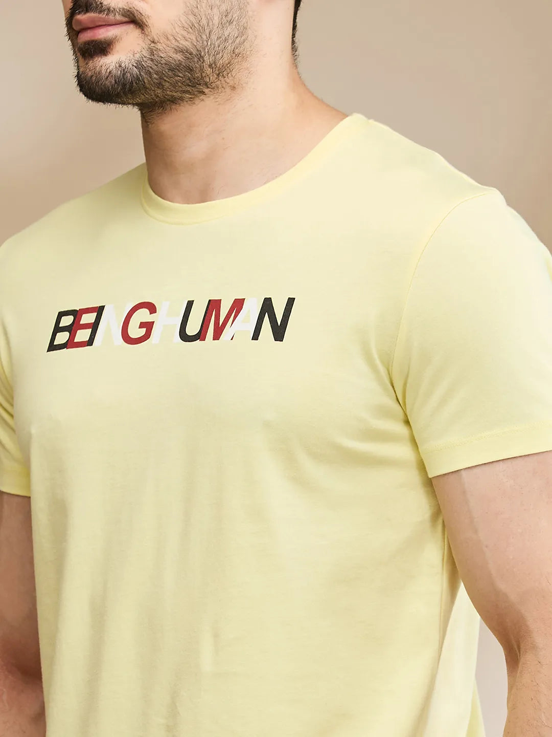 Yellow Regular Fit Round Neck Men's T-Shirt by Being Human Clothing