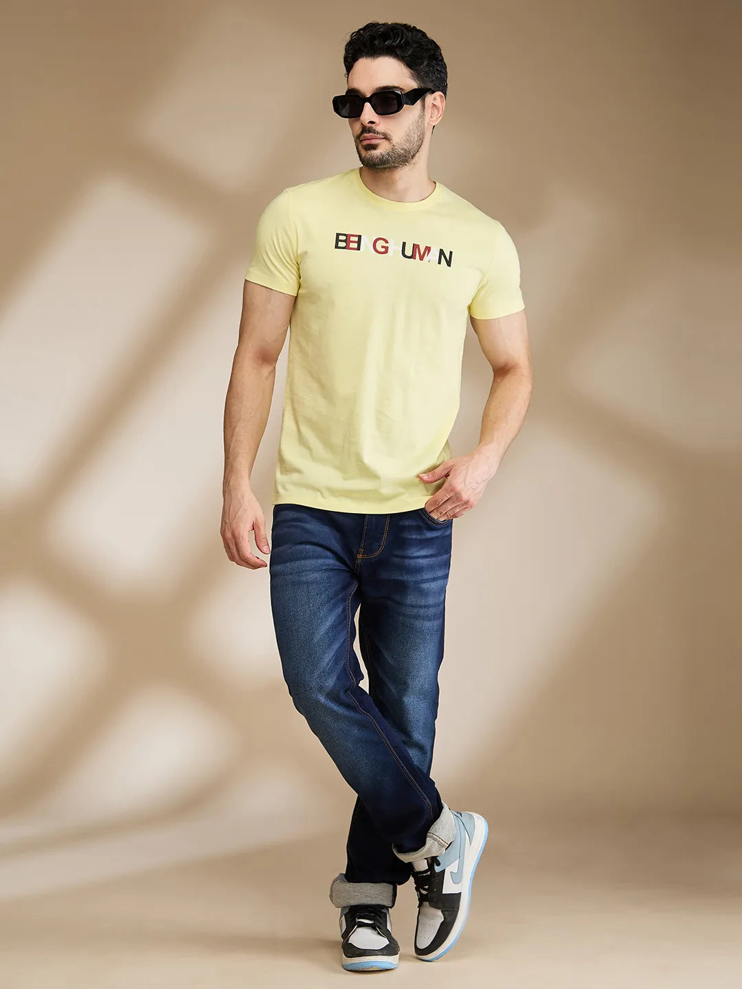 Yellow Regular Fit Round Neck Men's T-Shirt by Being Human Clothing