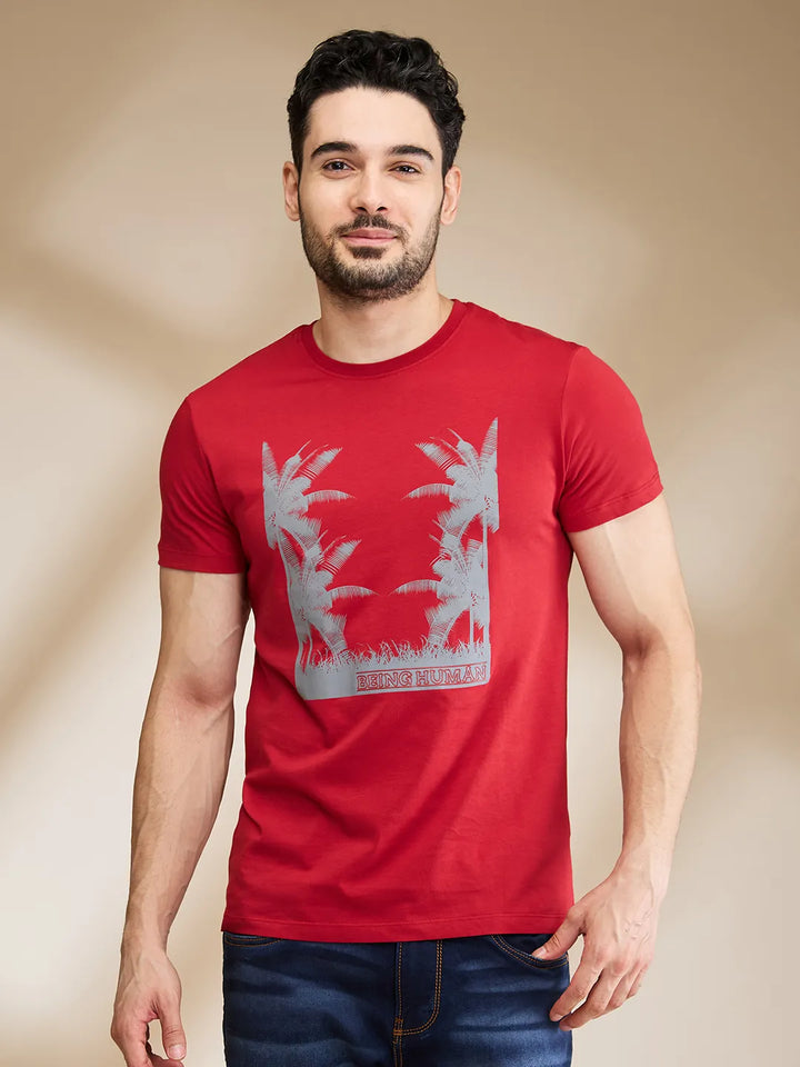 Red Regular Fit Men's Short Sleeves T-Shirt by Being Human Clothing