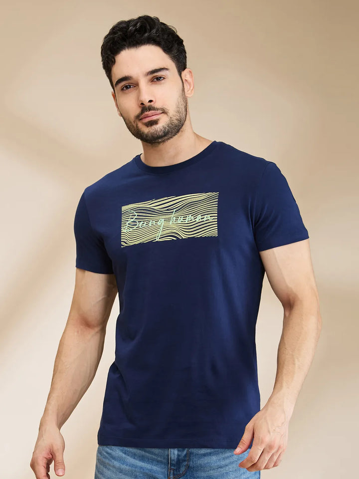 Dark Blue Regular Fit Men's Short Sleeves T-Shirt by Being Human Clothing