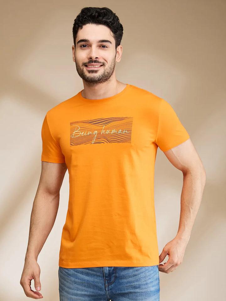 Orange Regular Fit Men's Short Sleeves T-Shirt by Being Human Clothing