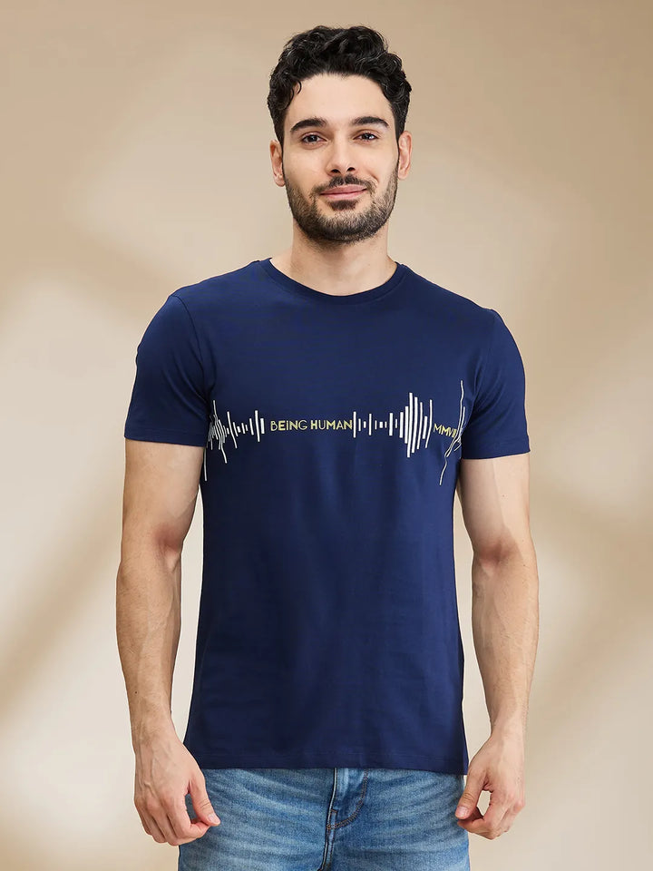 Navy Regular Fit Round Neck Men's T-Shirt by Being Human Clothing