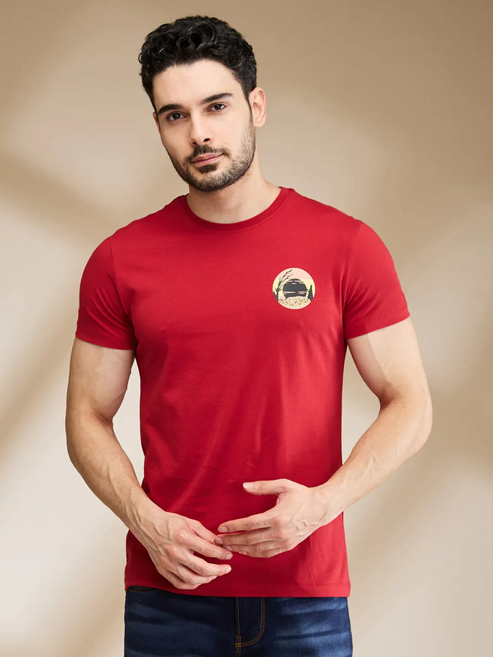 Red Regular Fit Men's Short Sleeves T-Shirt by Being Human Clothing