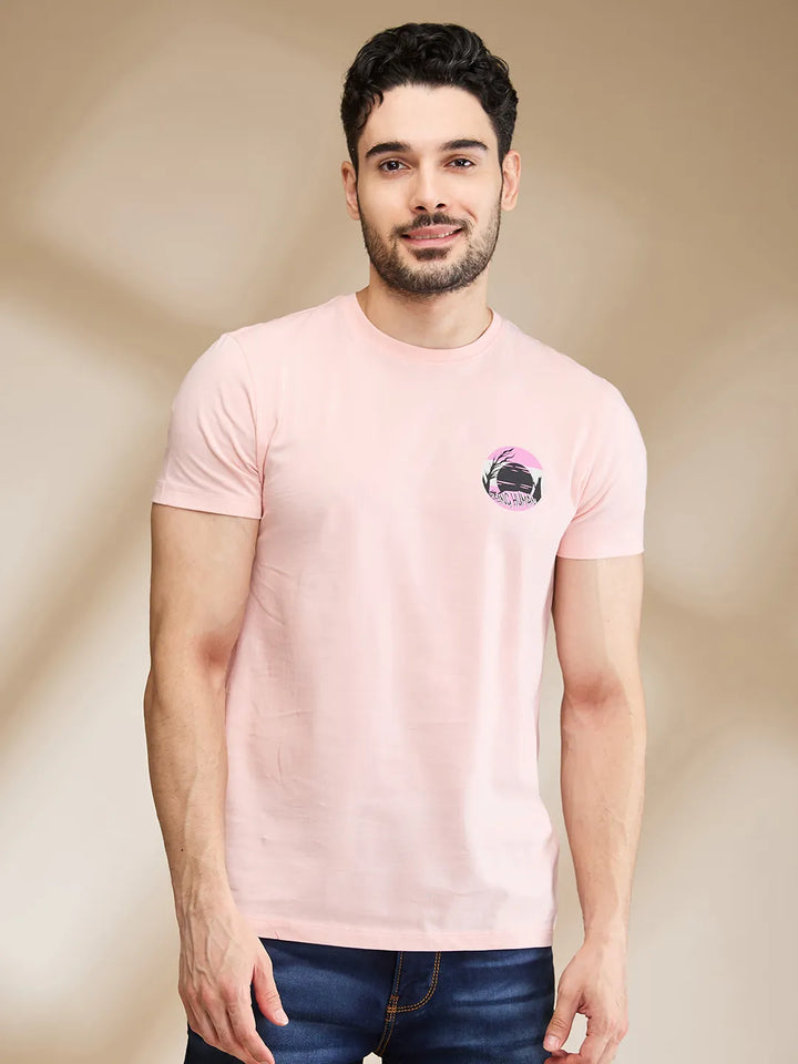 Pink Regular Fit Men's Short Sleeves T-Shirt by Being Human Clothing