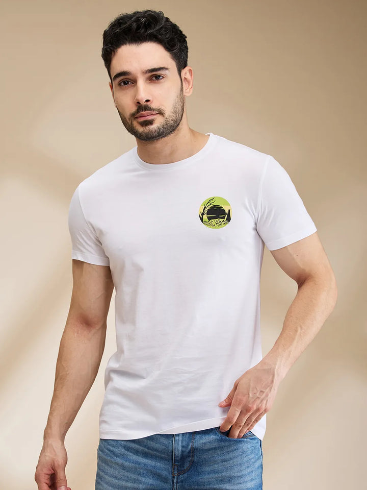 White Regular Fit Men's Short Sleeves T-Shirt by Being Human Clothing