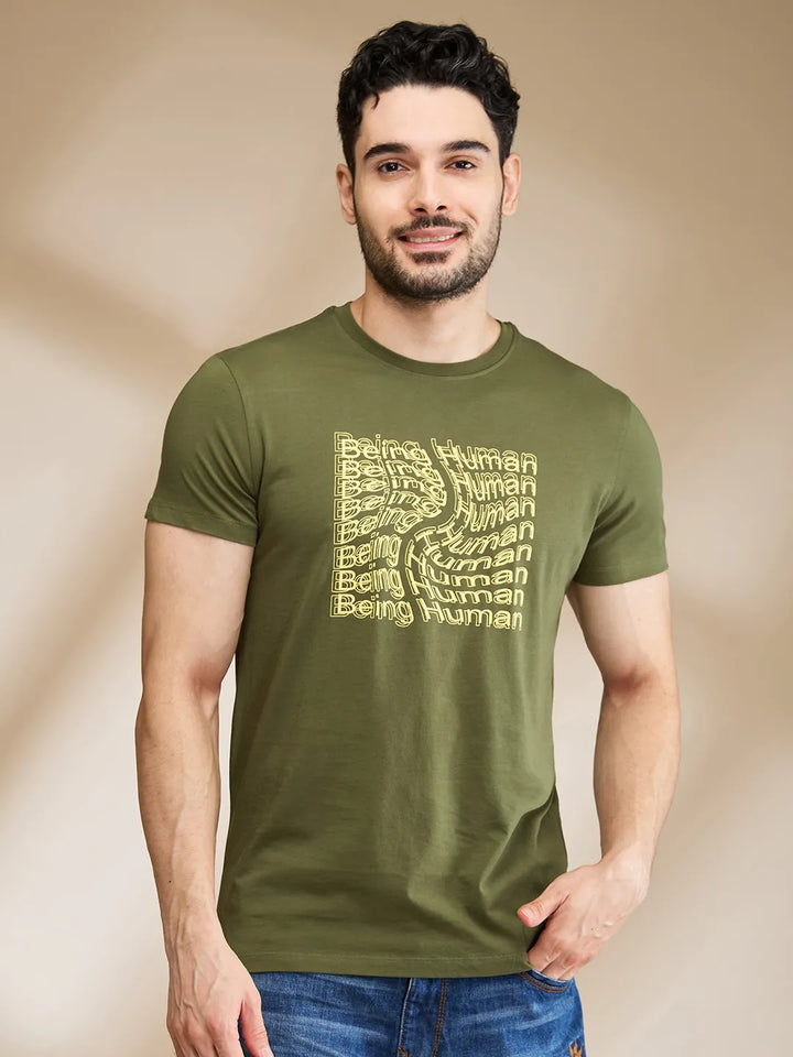 Dark Green Regular Fit Men's Short Sleeves T-Shirt by Being Human Clothing