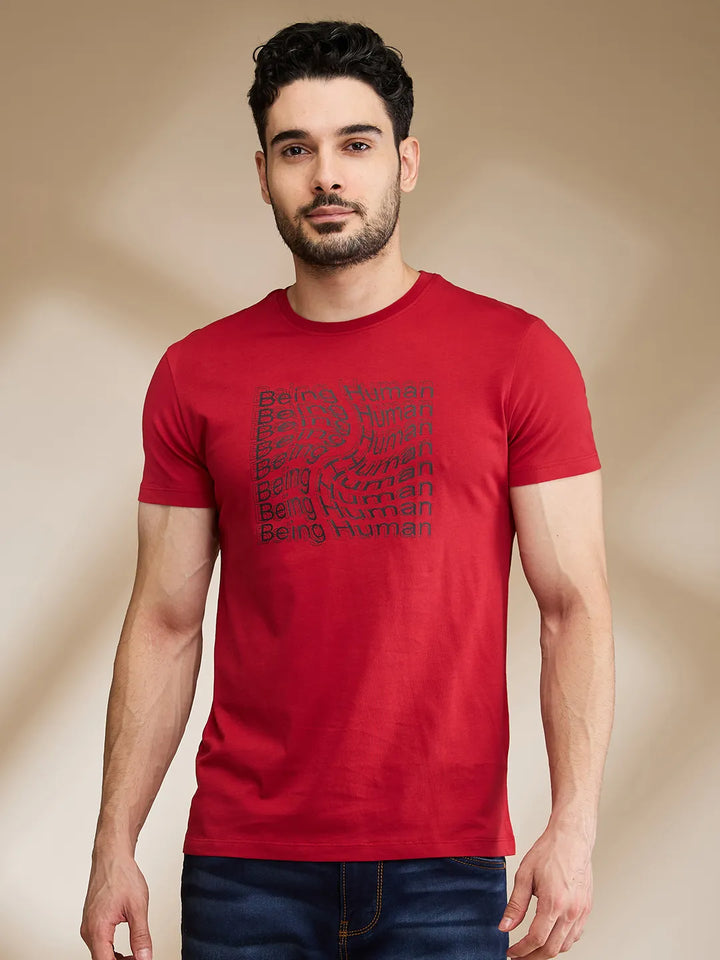 Red Regular Fit Men's Short Sleeves T-Shirt by Being Human Clothing