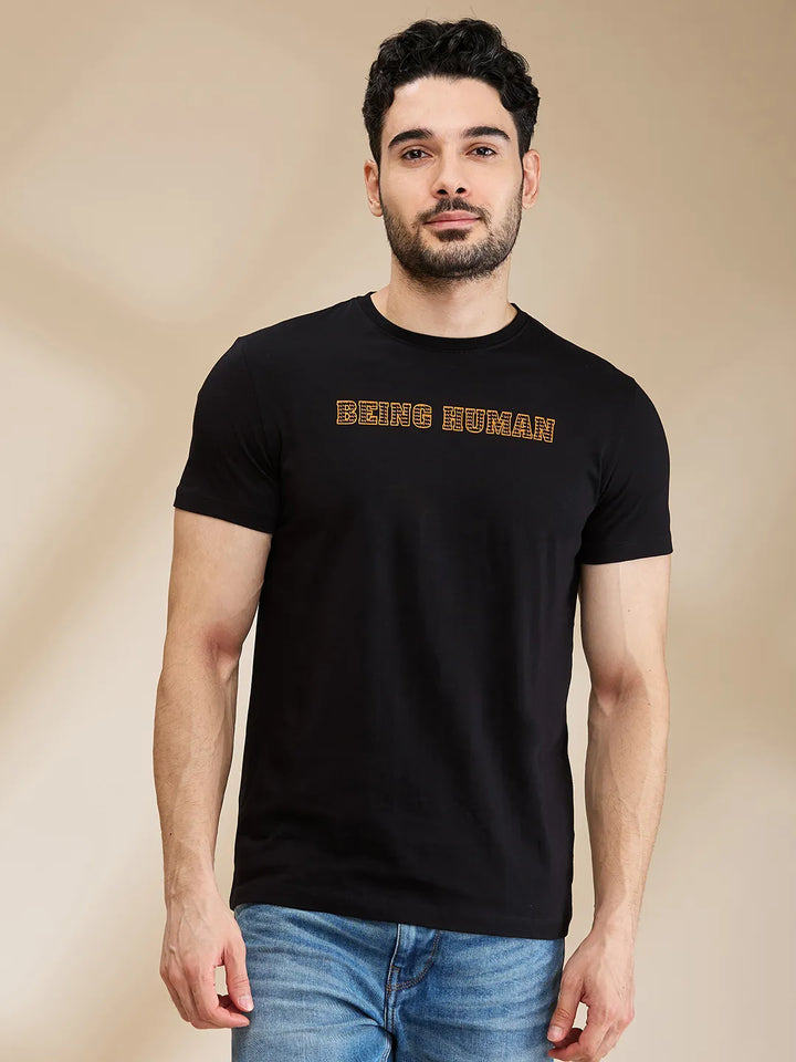 Black Regular Fit Men's Short Sleeves T-Shirt by Being Human Clothing