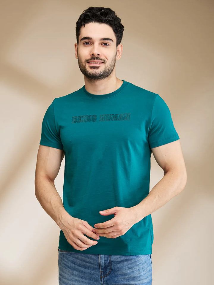 Dark Green Regular Fit Men's Short Sleeves T-Shirt by Being Human Clothing