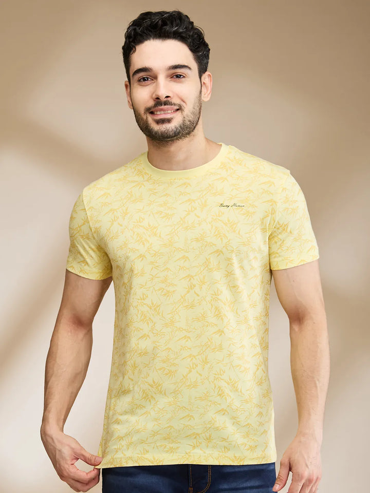 Yellow Regular Fit Men's Printed Short Sleeves T-Shirt by Being Human Clothing