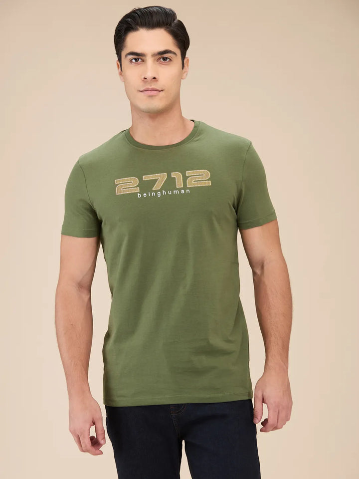 Dark Olive Regular Fit Round Neck Men's T-Shirt by Being Human Clothing