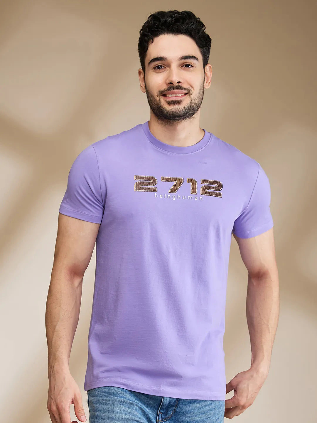 Lavender Regular Fit Round Neck Men's T-Shirt by Being Human Clothing