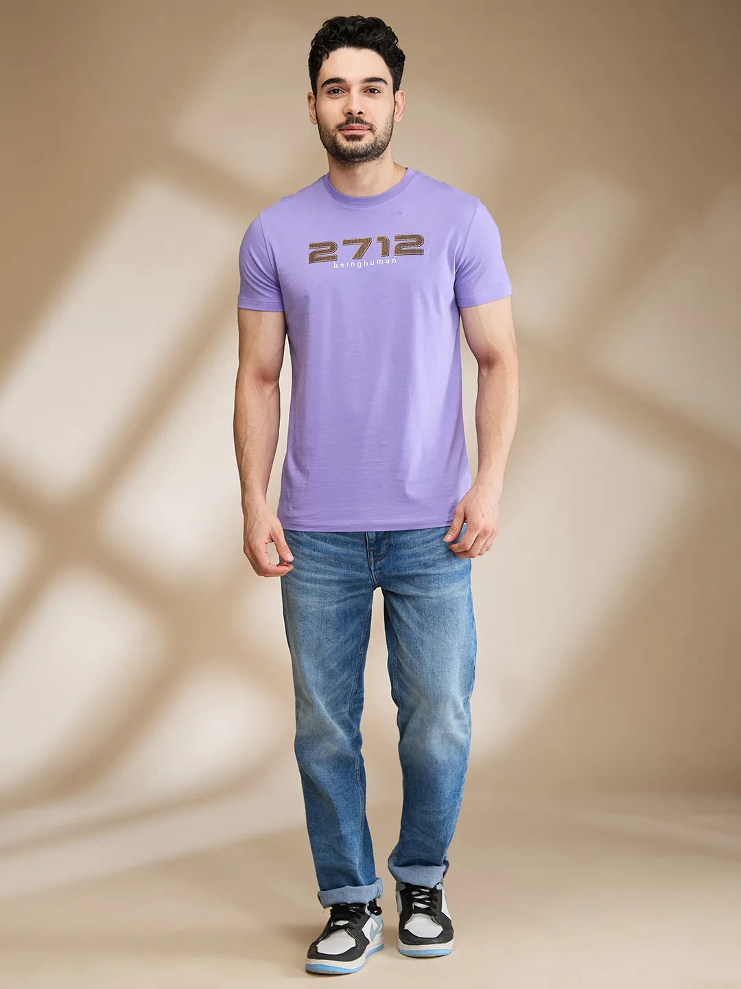 Lavender Regular Fit Round Neck Men's T-Shirt by Being Human Clothing