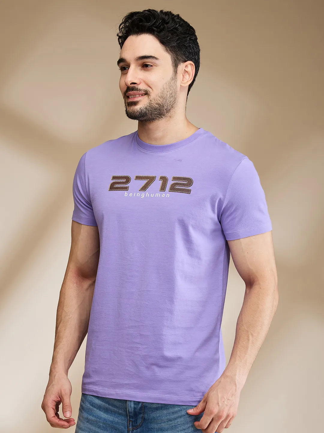 Lavender Regular Fit Round Neck Men's T-Shirt by Being Human Clothing
