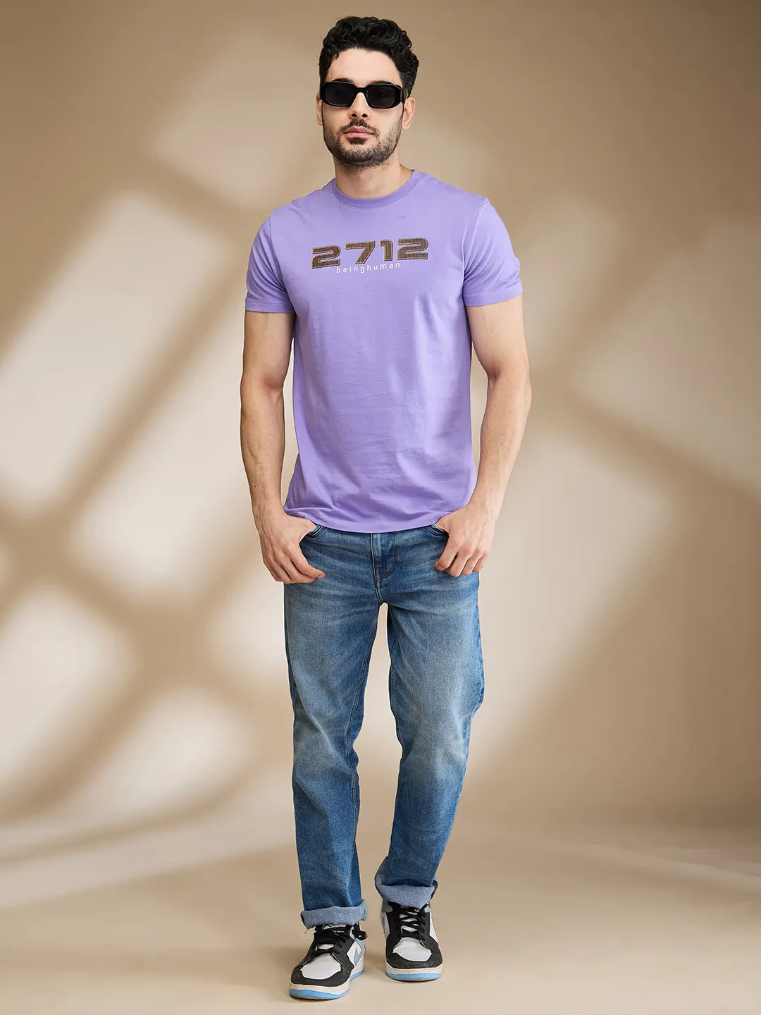 Lavender Regular Fit Round Neck Men's T-Shirt by Being Human Clothing