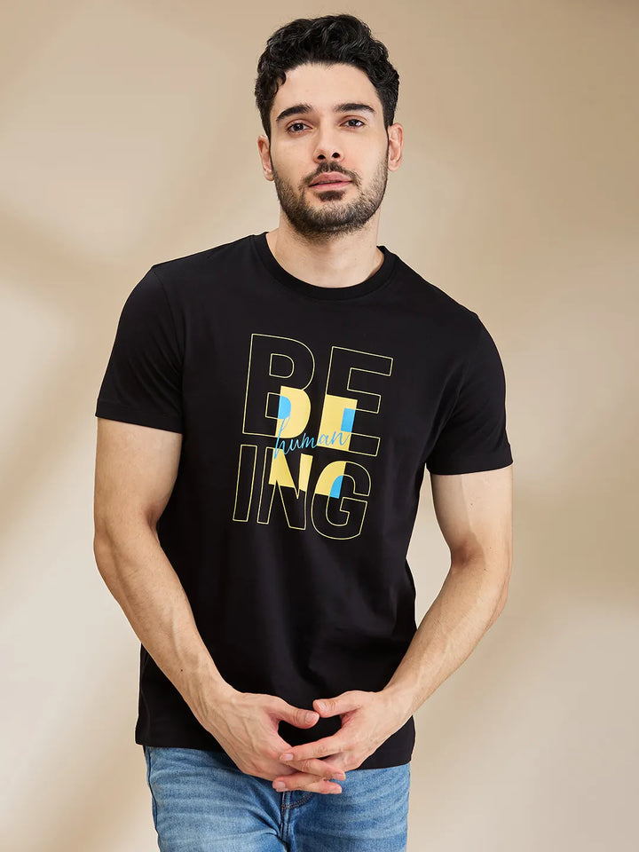 Black Regular Fit Men's Short Sleeves T-Shirt by Being Human Clothing